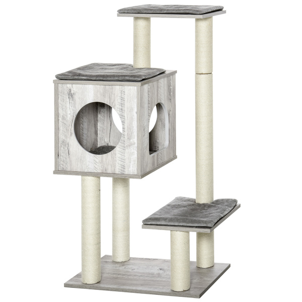 PawHut Cat Tree for Indoor Large Cats 113cm Kitten Tower Condo Jute Scratching Post Kitten Play House Activity Center Furniture