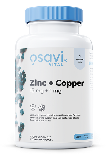 Osavi Cynk i Miedź 15mg 1mg 120 wegańskich kapsułek
