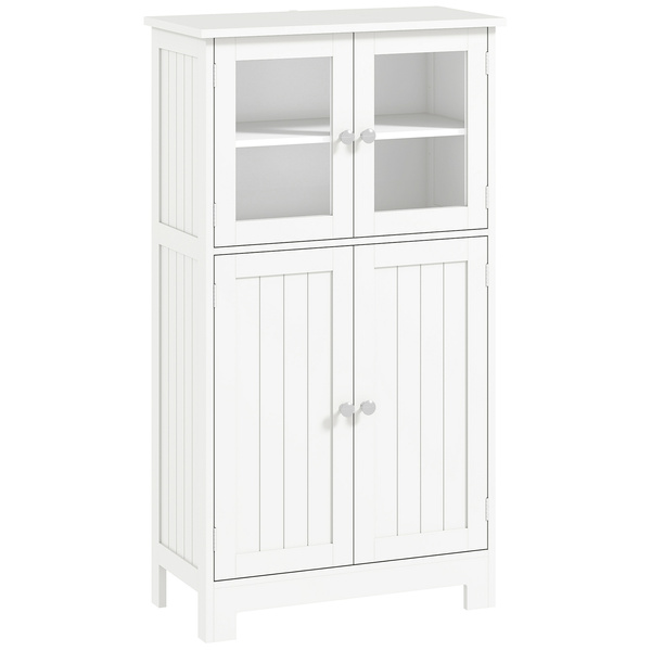 kleankin Bathroom Floor Cabinet, Freestanding Kitchen Cupboard with 2 Drawers, Adjustable Shelves and Tempered Glass Door, Wooden  Storage Unit for Living Room Kitchen Hallway