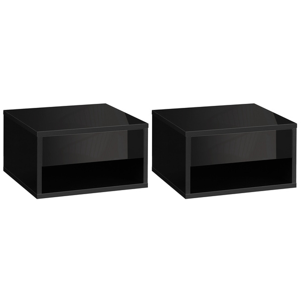 HOMCOM Floating Bedside Tables Set of 2, Wall Mounted Nightstand, High Gloss Black