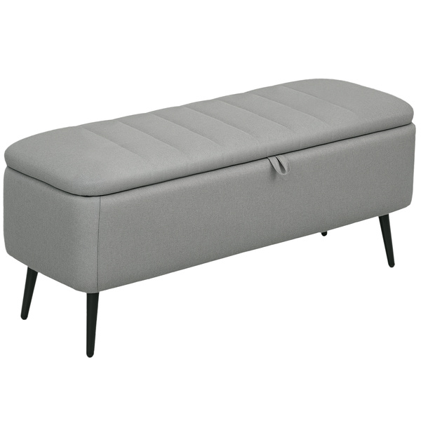 HOMCOM 92 x 31cm Linen-Look Storage Ottoman - Light Grey