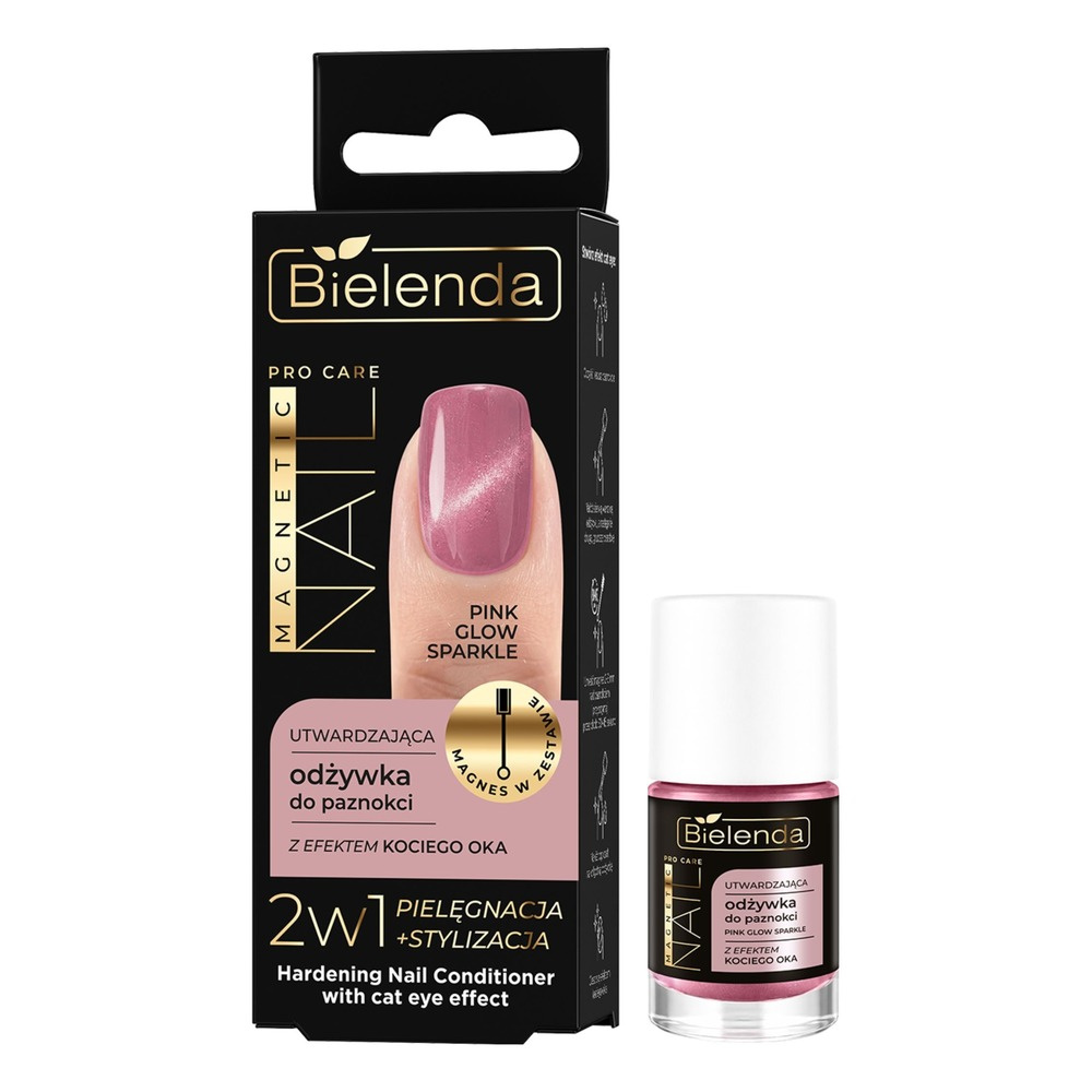 Bielenda PRO CARE MAGNETIC NAIL Utwardzająca odżywka do paznokci z efektem kociego oka - PINK GLOW SPARKLE 5ml