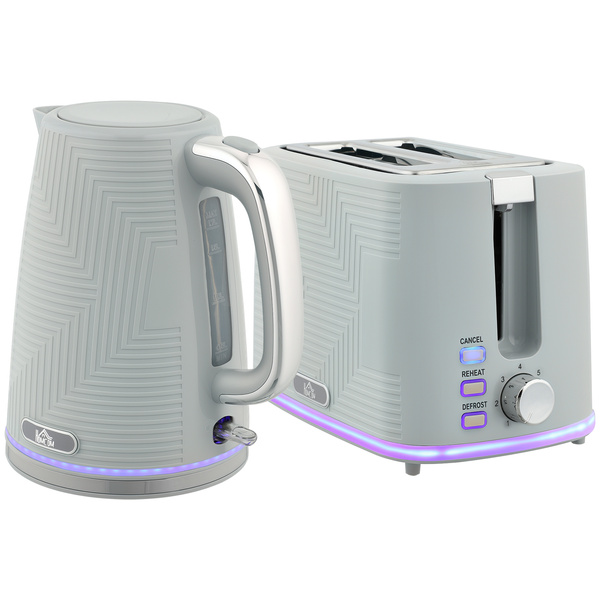 HOMCOM Modern Kettle and Toaster Set - Grey