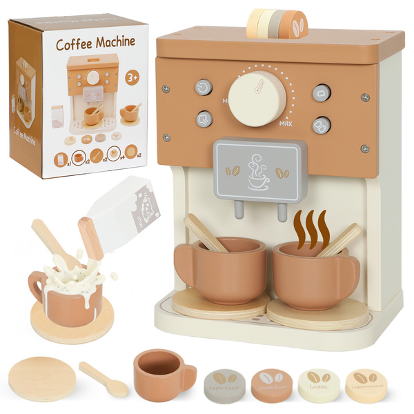 AIYAPLAY Kids Wooden Coffee Machine Toy, Pretend Play Kitchen Accessories Gift for Boys and Girls Ages 3+