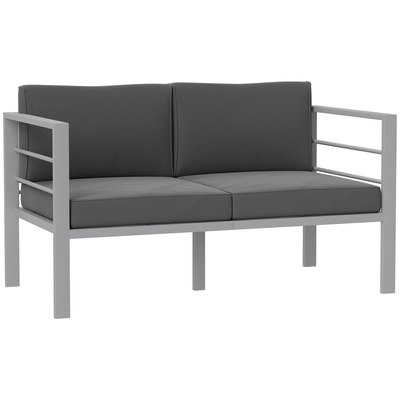 Outsunny Two-Seater Aluminium Garden Sofa - Grey