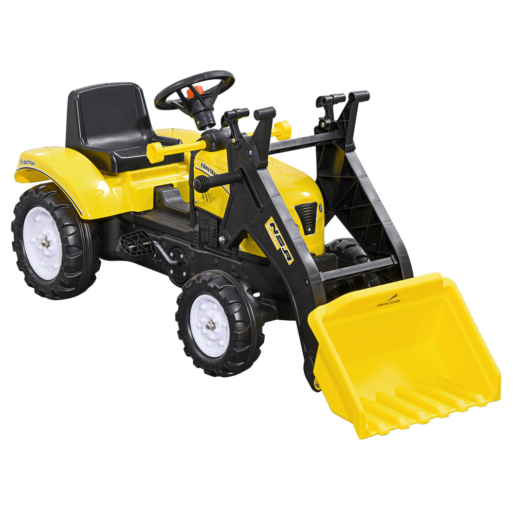 HOMCOM Ride On Tractor, Toddler Excavator Toy, Pretend Play Construction Truck with Adjustable Bucket, Horn for 3 Years+
