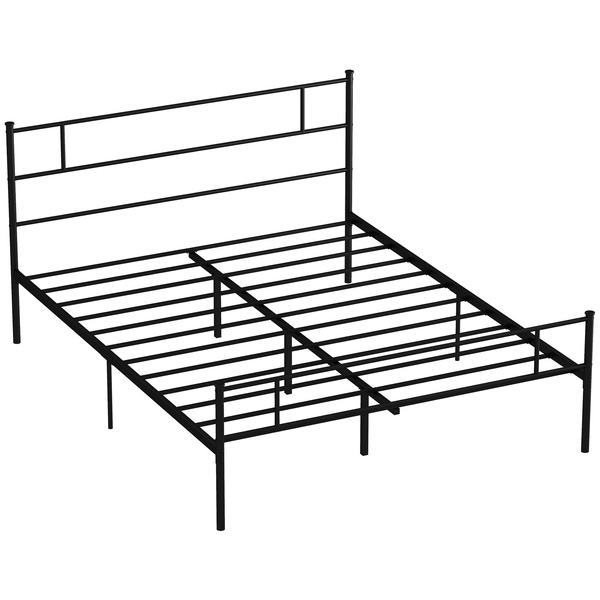 HOMCOM King Metal Bed Frame Solid Bedstead Base with Headboard and Footboard, Metal Slat Support and Underbed Storage Space, Bedroom Furniture, Black