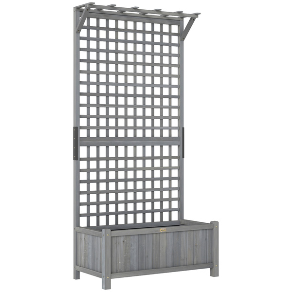 Outsunny Raised Bed with Drainage Holes, Wood Planter with Trellis for Climbing Plants to Grow Vegetables, Flowers, Dark Grey