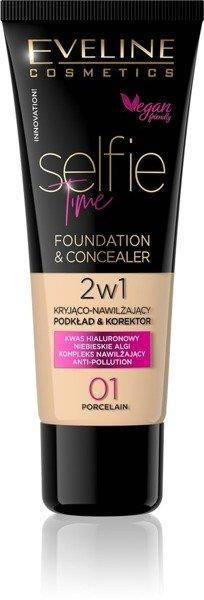 Eveline Selfie Time Foundation and Concealer Kryjący Nawilżający 2w1 Podkład Korektor 01 Porcelain 30ml
