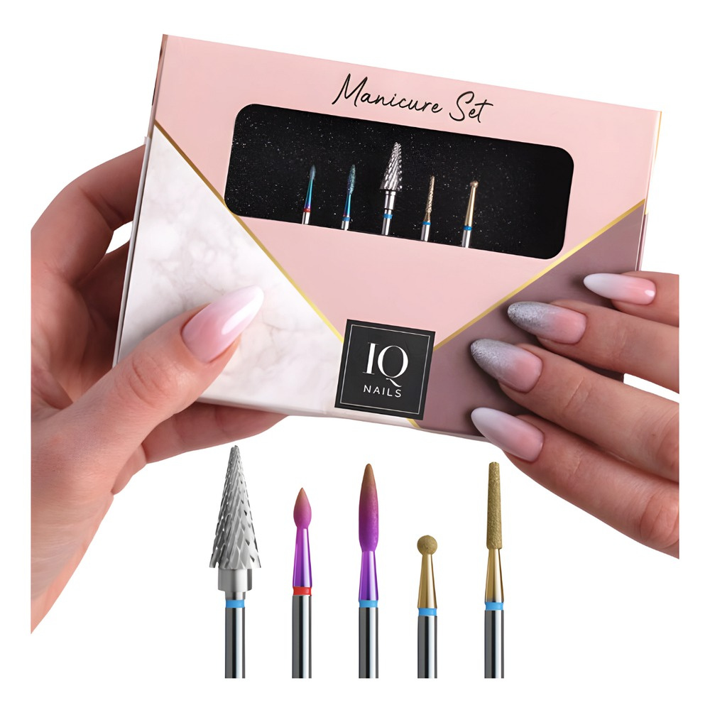 IQ Nails Expert Drill Bits For Gel Polish Gel Acrylic Cuticles Set Zestaw Frezów 5 Sztuk