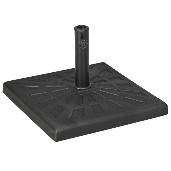 Outsunny 19kg Resin Garden Parasol Base Holder, Square Outdoor Market Umbrella Stand Weight for Poles of Φ32mm, Φ38mm, and Φ48mm, Black