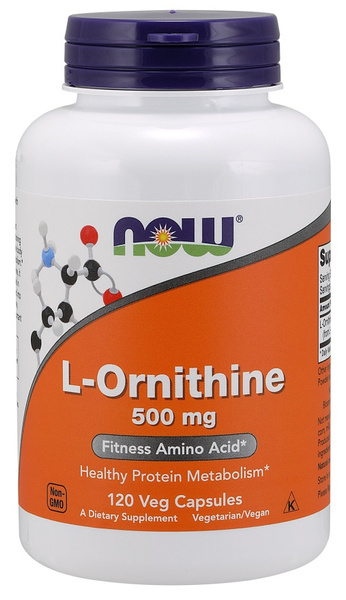 NOW Foods L-Ornithine 500 mg Wsparcie Regeneracji Detoksykacji i Odporności na Stres 120 Kapsułek