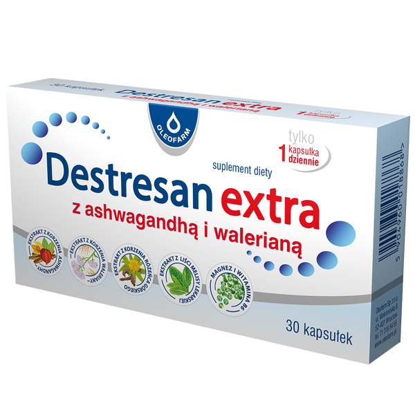 Oleofarm Destresan Extra z Ashwagandhą i Walerianą na Stres i Pamięć 30 Kapsułek
