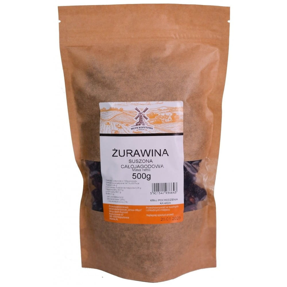 Młyn Kopytowa Żurawina Suszona Całojagodowa 500g