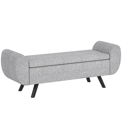HOMCOM Storage Ottoman with Armrest, Upholstered Linen Storage Bench, Window Seat with Rubberwood Legs, Footstool for Bedroom Living Room, Hallway, Dark Grey
