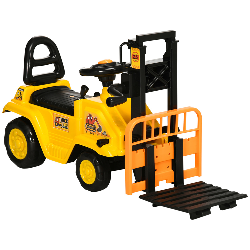 HOMCOM Kids Ride-On Construction Car, with Fork, Tray, Sounds - Yellow