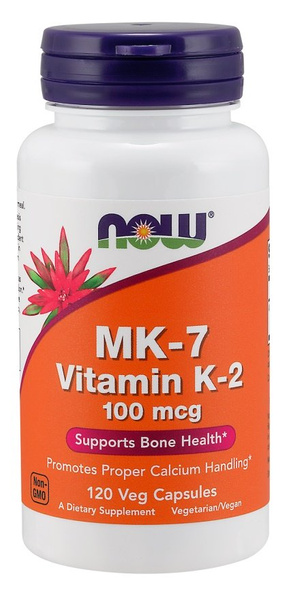 Now Foods MK-7 Vitamin K-2 100mcg Wspiera Zdrowie Naczyń Krwionośnych 120 Kapsułek