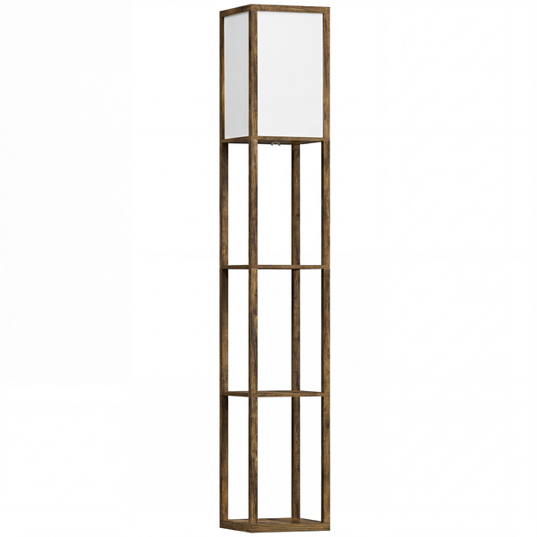 HOMCOM 3-Tier Floor Lamp, Floor Light with Storage Shelf, Reading Standing Lamp with Acrylic Shade for Living Room, Bedroom, Kitchen, Dining Room, Office, Dorm, 160cm, Brown