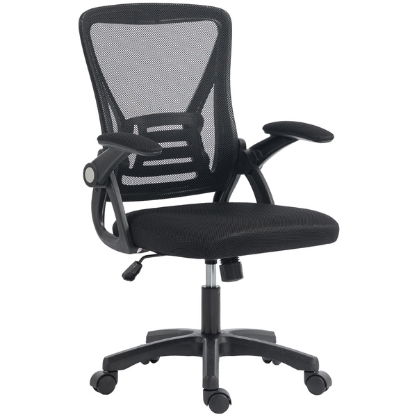 HOMCOM Office Chair, Mesh Desk Chair with Flip-up Armrests, Lumbar Support, Adjustable Height, Black