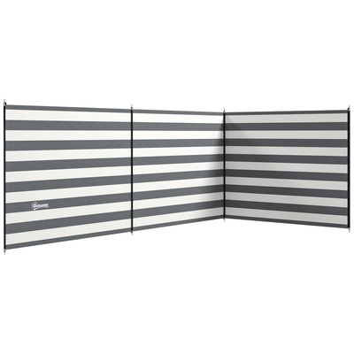 Outsunny 4 Pole Camping Windbreaks, Beach Wind Shield Shelter with Carry Bag and Steel Poles, Outdoor Caravan Privacy Shield, 540cm x 150cm, Grey and White