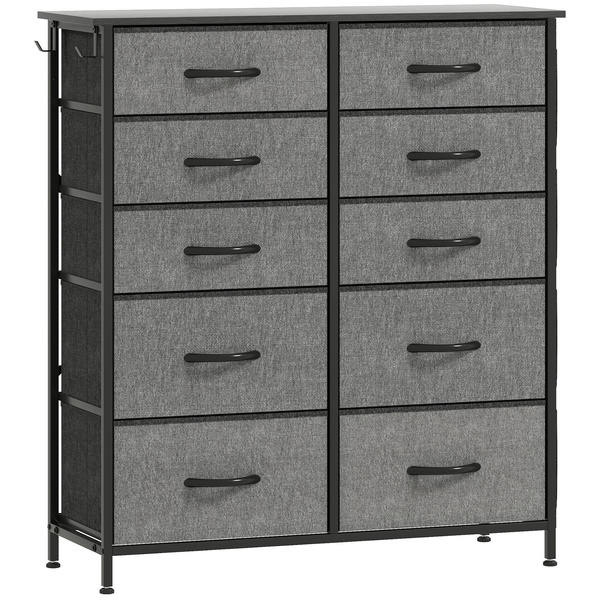 HOMCOM Chest of Ten Fabric Drawers - Charcoal Grey