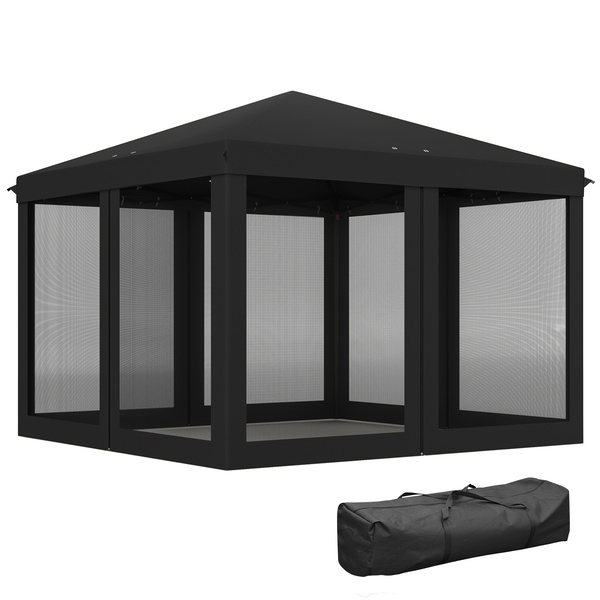 Outsunny 3 x 3 m Pop Up Gazebo, 420D Garden Tent Canopy with Removable Mesh Sidewall Netting, Carry Bag for Garden Patio Outdoor, Black