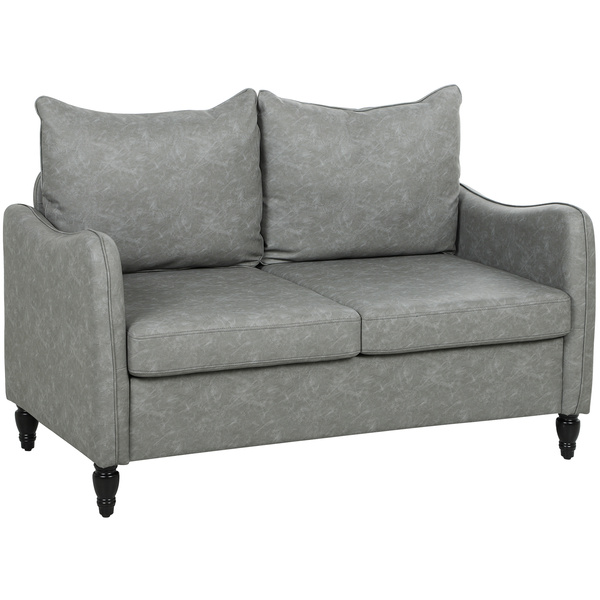 HOMCOM Faux Leather Marble-Effect Two-Seater Sofa - Grey