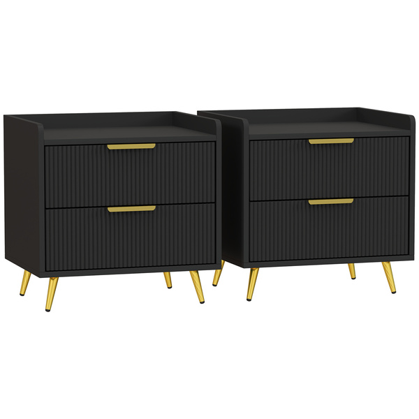HOMCOM Elegant Two-Drawer Bedside Table Set of 2 - Black