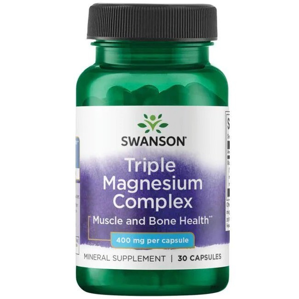 Swanson Triple Magnesium Complex 400mg na Kości Mięśnie i Nerwy 30 Kapsułek