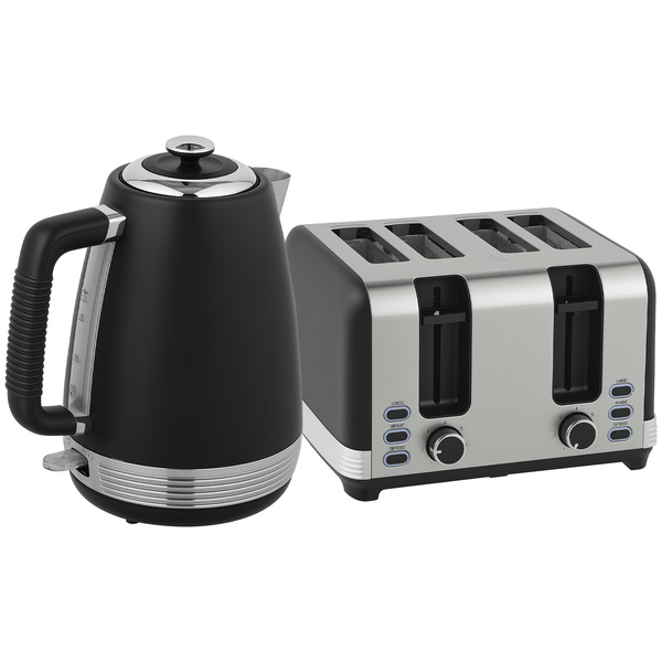 HOMCOM Stainless Steel Panel Kettle and Toaster Set - Black