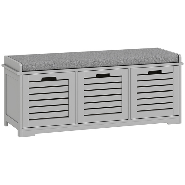 HOMCOM 3-Drawer Shoe Storage Bench - Grey