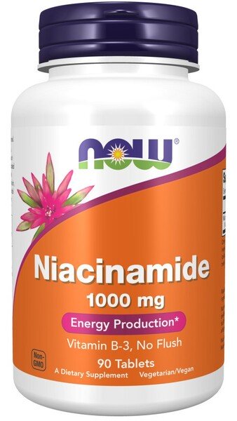 NOW Foods Niacynamid 1000mg Witamina B3 Bez Efektu Flush 90 Tabletek