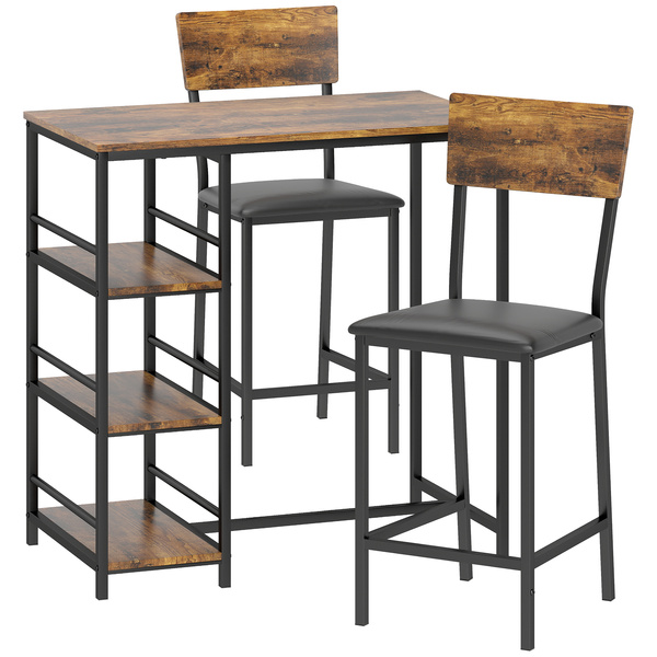 HOMCOM Three-Piece Compact Bar Table Set - Brown/Black