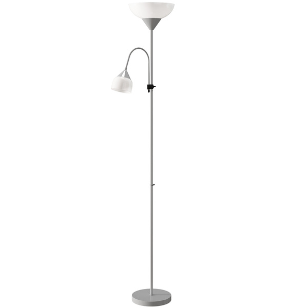 HOMCOM LED Floor Lamp for Living Room, 180cm Tall Standing Lamp, Mother and Child Uplighter with Adjustable Gooseneck, 3000K/4500K/6500K Colour Temperatures, Silver Tone