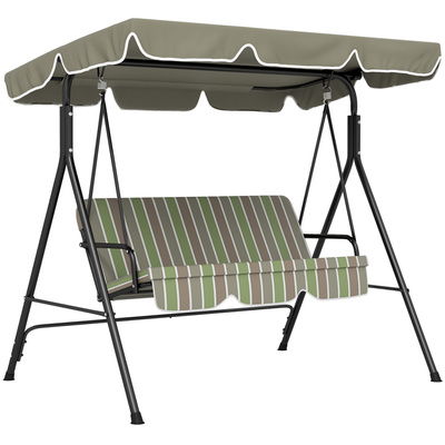 Outsunny Three-Seater Garden Swing Chair, with Adjustable Canopy - Green
