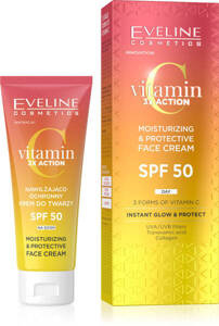 Eveline Witamina C 3x Action Nawilżająco-Ochronny Krem do Twarzy z SPF50 na Dzień 30ml