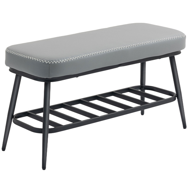 HOMCOM PU Leather Shoe Storage Bench - Grey