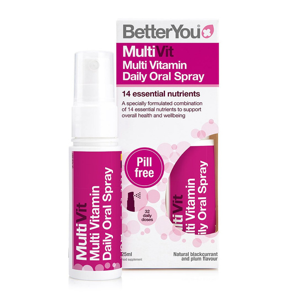 BetterYou MultiVit Multiwitamina w Sprayu Truskawka i Kiwi z 14 Witaminami i Minerałami 25ml