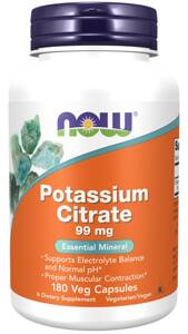 Now Foods Cytrynian Potasu 99mg Wspomaga Pracę Układu Nerwowego i Mięśni 180 Kapsułek