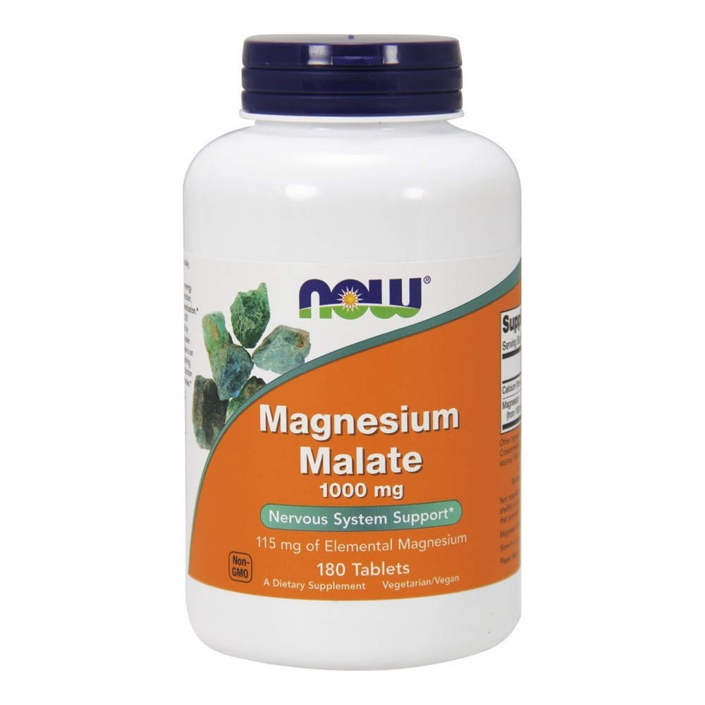 Now Foods Magnesium Malate 1000 mg Wsparcie dla Mięśni Układu Nerwowego i Kości 180 Tabletek