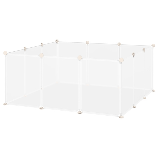 PawHut Pet Playpen DIY Small Animal Cage Open Enclosure Portable Plastic Fence 12 Panels for Hedgehog Guinea Pig White