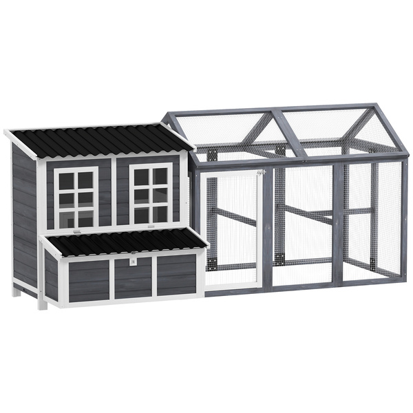PawHut 2-Piece Wooden Chicken Coop and Run Set, Poultry Run Cage with Nesting Box, Slide-Out Tray, Roof, Perch
