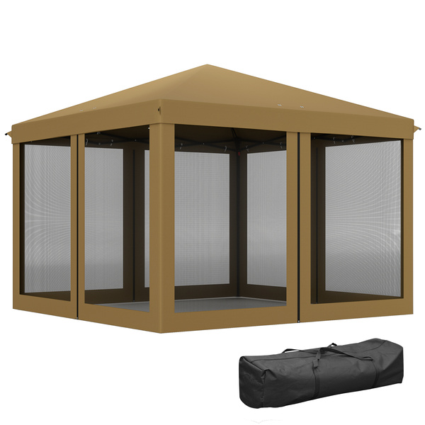 Outsunny 3 x 3 m Pop Up Gazebo, 420D Garden Tent Canopy with Removable Mesh Sidewall Netting, Carry Bag for Garden Patio Outdoor, Khaki