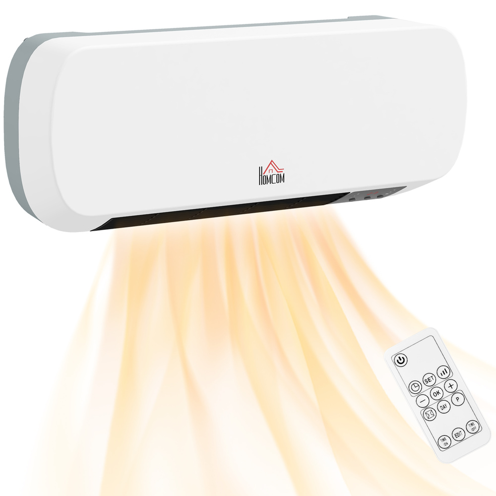 HOMCOM 2000W Wall Mounted Ceramic Space Heater, 10-49°C Temperature, White