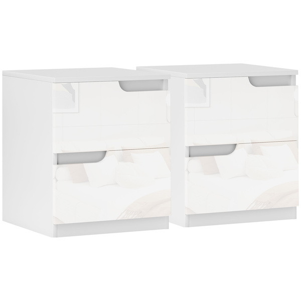 HOMCOM High Gloss Bedside Table Set of 2 - White