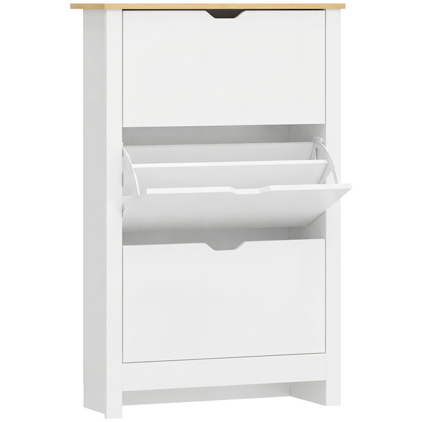 HOMCOM Slim Shoe Cabinet, Narrow Shoe Cupboard with 3 Flip Drawers, Adjustable Shelves for 18 Pairs of Shoes for Hallway, White
