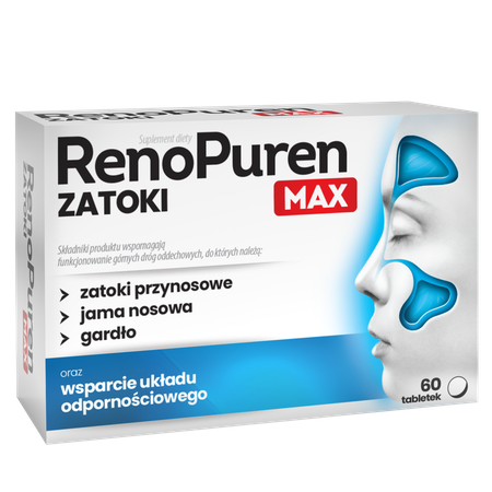 Aflofarm Renopuren Zatoki Max Suplement na Zdrowe Zatoki i Drogi Oddechowe 60 Tabletek