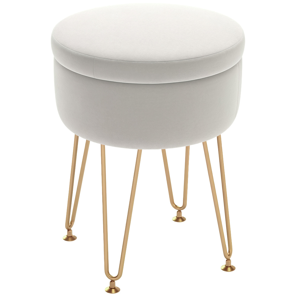HOMCOM 5L Velvet-Feel Storage Ottoman - Cream White