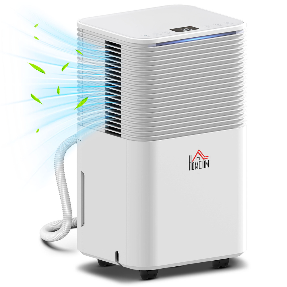 HOMCOM 10L/Day Dehumidifier with 2L Water Tank, Laundry Drying, Automatic Humidity Sensor, Electric Portable Dehumidifier with 24H Timer, 3 Modes for Home Damp, Mould and Condensation