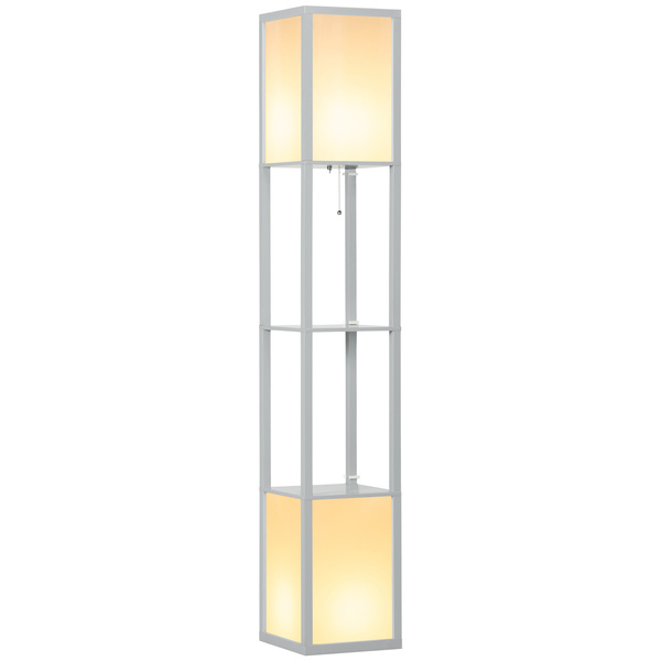 HOMCOM Modern Shelf Floor Lamp with Dual Ambient Light, Standing Lamp Living Room, Bedroom, 156cm, Grey